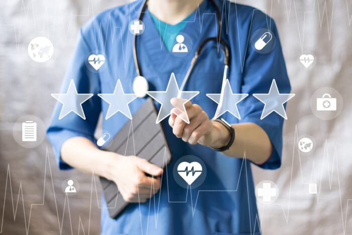 Healthcare quality concept, rating icons.